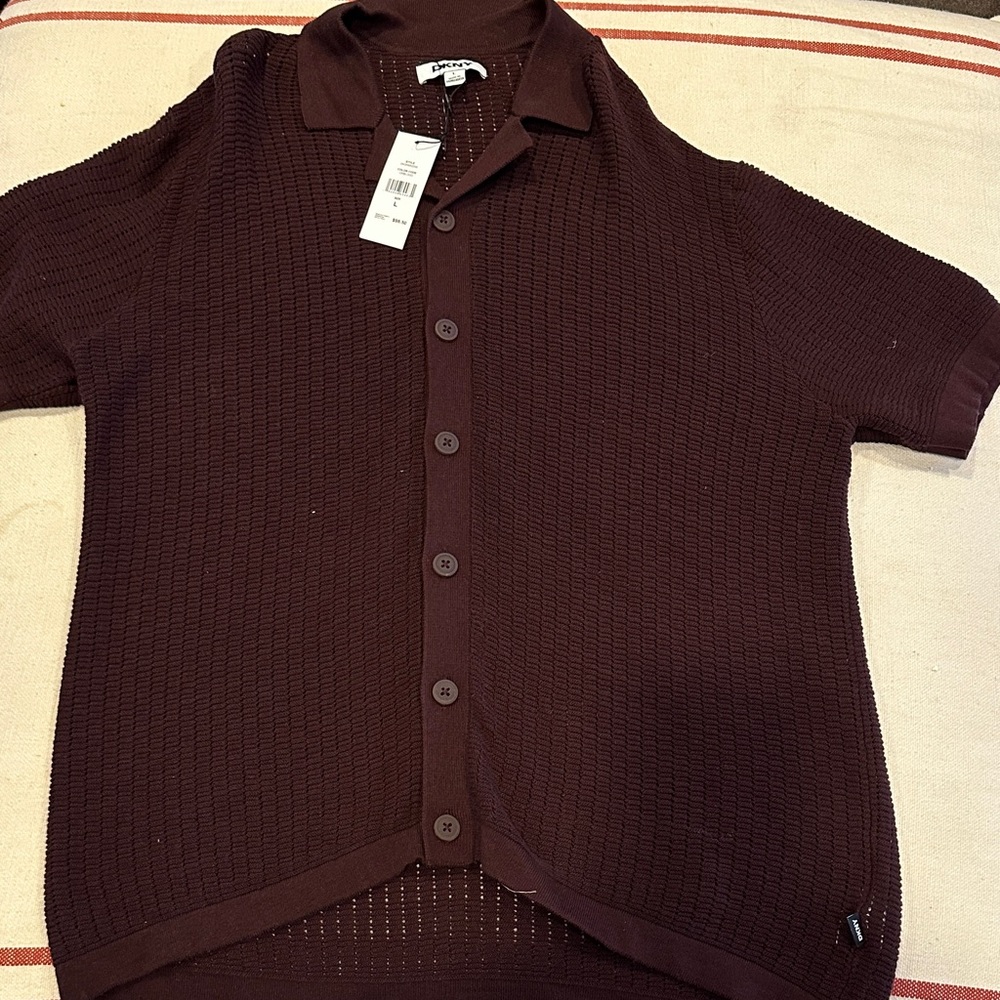 DKNY Men's Dark Burgundy Button Down Shirt